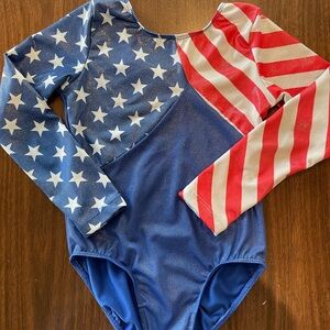 Girls leotard American flag stars and stripes ling sleeve size 6